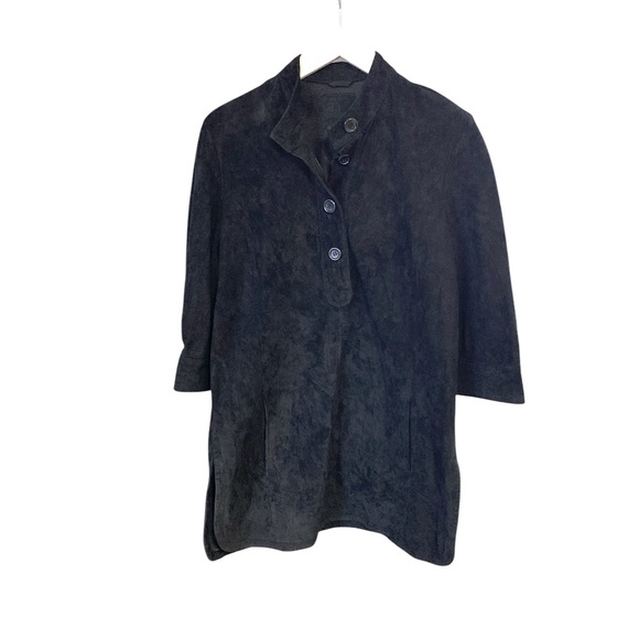Tristan Black Suede Leather Button Down Jacket / Dress / Tunic / Shirt - Size L - Picture 5 of 12